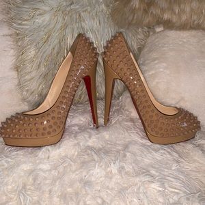 Christian Louboutin nude spiked pumps